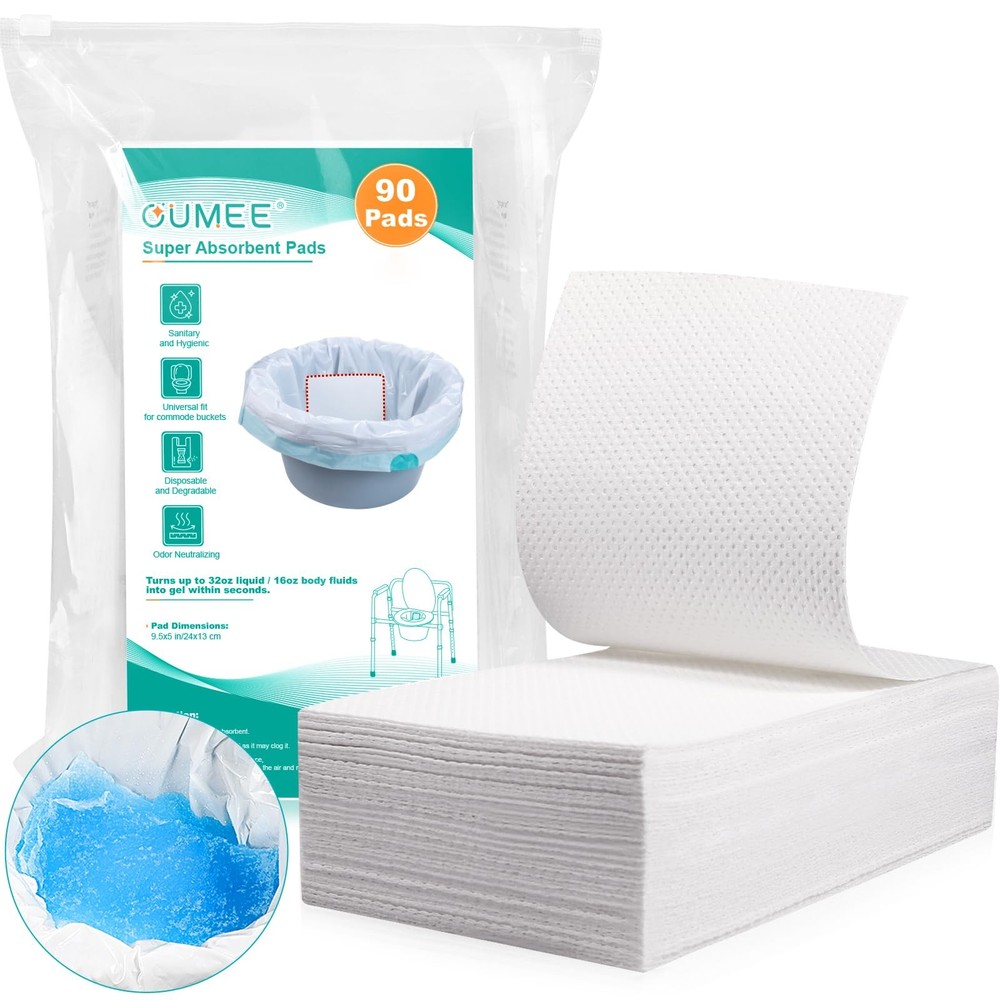 90 PCS Super Absorbent Commode Pads for Bedside Bucket, Liners with Gel, Potty