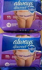 2 Packs (13 Ea) XXL(26W+) Always Discreet Adult Incontinence Underwear for Women