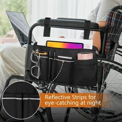 Wheelchair Side Bag, Armrest Accessories Storage with Reflective Stripe and C…