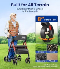 Walkers for Seniors, Z21 Rollator Walker with Seat Supports 350lb, 8″ Big Whe…