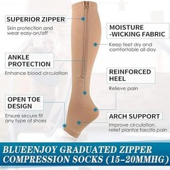 Compression Socks(Pack of 2pcs)Stocking 20-30mmHg Knee High Support Open Toe Zip