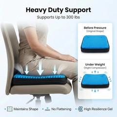 Gel Seat Cushion for Long Sitting, Ergonomic Cooling Pad, Non-Slip Cover-XXLarge