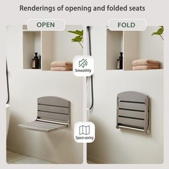 Folding Shower Seat Wall Mount 17.5″ Foldable Bench Bathroom Grey 400 Lb