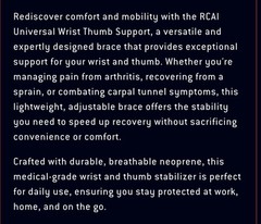 RCAI Universal Wrist Thumb Support Large Fits Left or Right hand Large