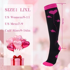 Women Compression Socks Knee High Heart 15-30 mmHg 4 Pairs Valentine Compress…