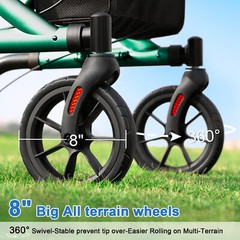 Rollator Walker w/Seat Folding Walker w/8inch Wheels Supports up to 300lbs Green