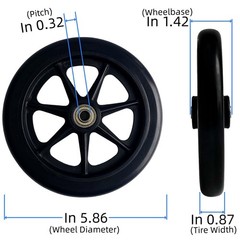 2Pcs 6 Inch Black Wheels for Walker – Universal Hard Rubber 6 Inches,