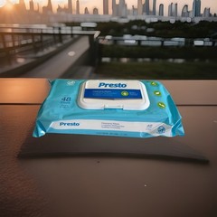 Presto Cleansing Wipes 1 Pack 48 Counts 12×8 In, Alcohol Free, Hypoallergenic