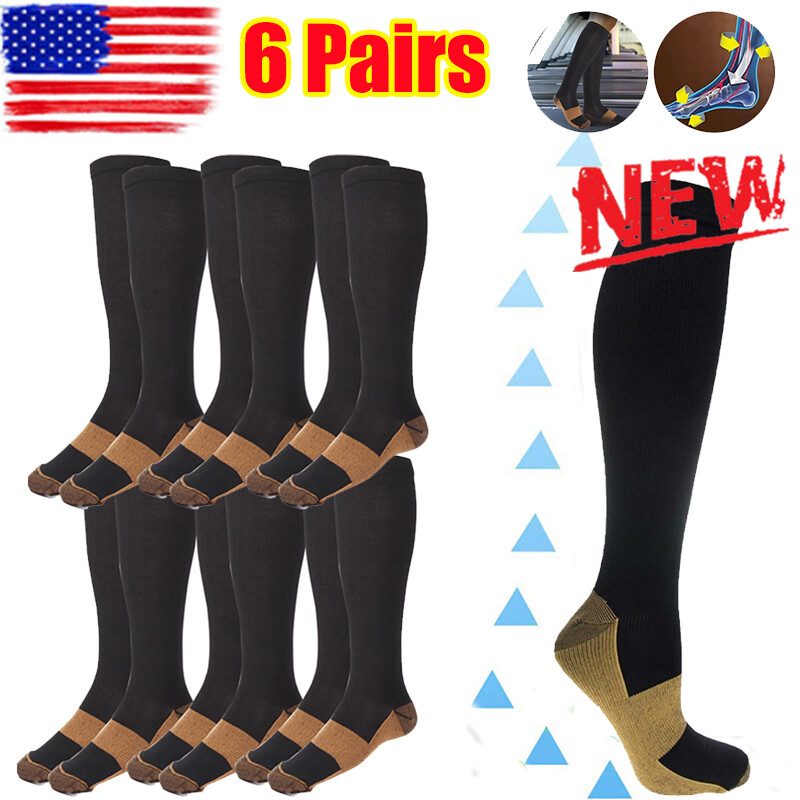 Copper Compression Socks 20-30mmHg Graduated Support Mens Womens S-XXL 6 Pairs