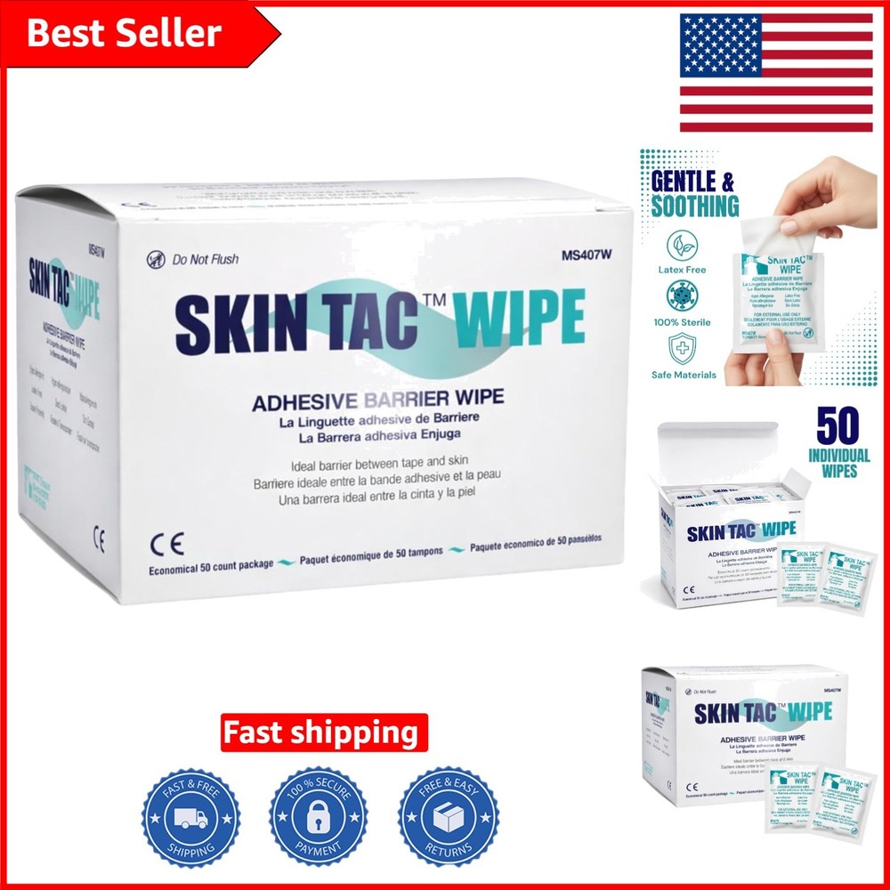 50 Count Unscented Skin-Tac Wipes for Sensitive Skin – Gentle Adhesive Care