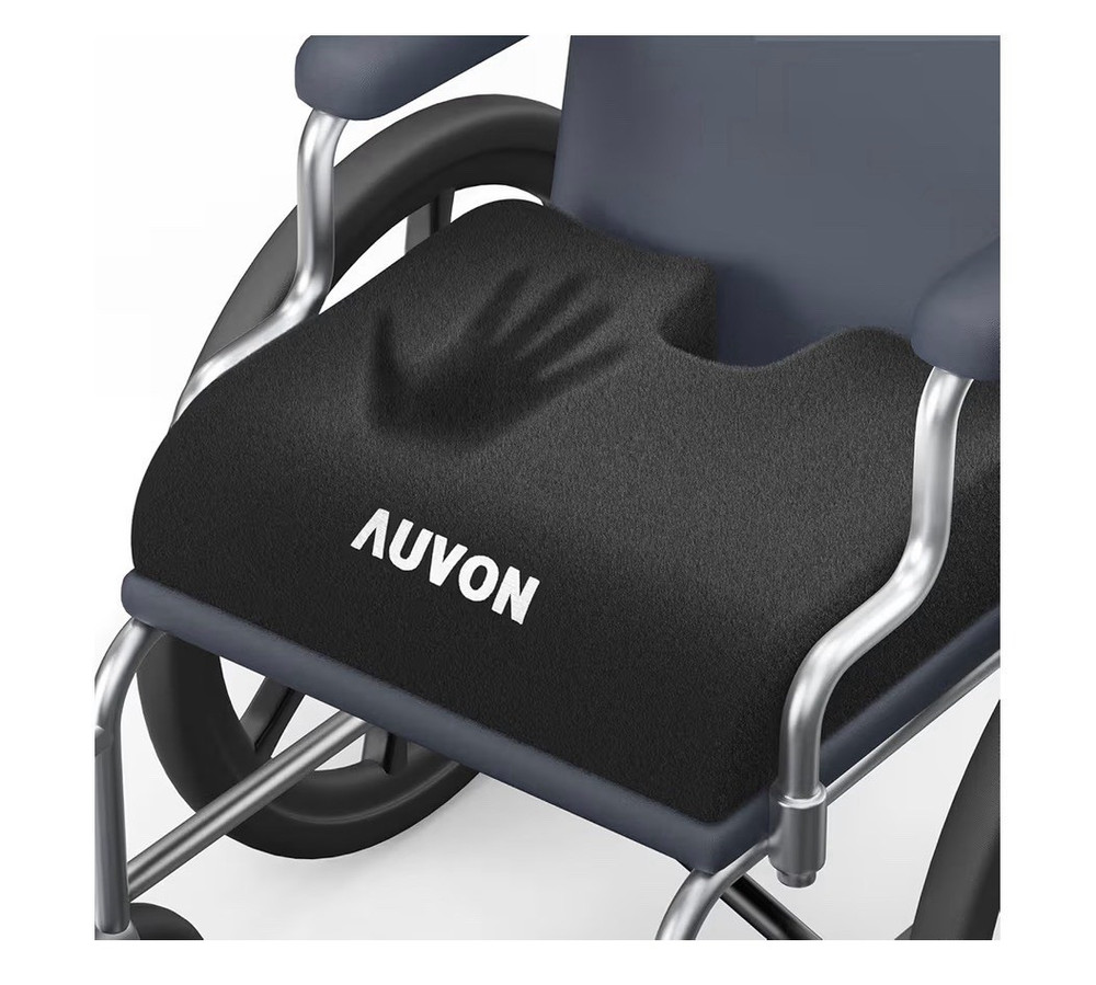 AUVON Memory Foam Wheelchair Cushion Black Ergonomic Breathable Non-Slip NWOT