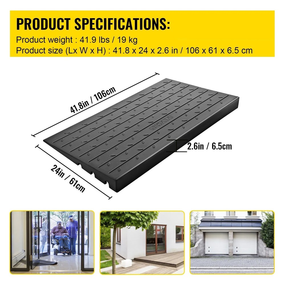 2.6″ /4“ Rise Threshold Ramp Doorway, 3 Channels Cord Cover Rubber Solid