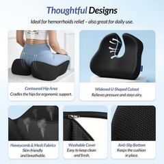 ZIKEE Thickened Seat Cushion, Ergonomic Memory Foam Hemorrhoid Pillow for Hip…