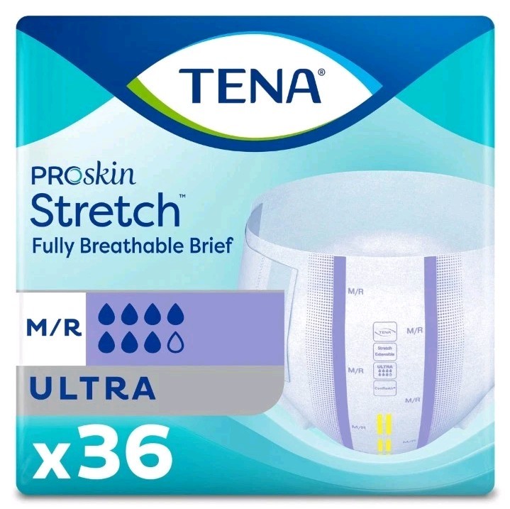 TENA ProSkin Stretch Ultra Incontinence Brief M Breathable 2pack 72 Ct