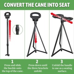Walking Cane with Seat Folding Lightweight, 2-in-1 Cane Stool for Adults, Alu…