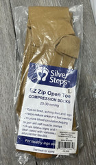 Silver Steps EZ Zip Open Toe Compression Socks 20-30mmHg, Beige Size L