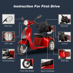 Three-Wheel Mobility Scooter 800W 60V 20AH Battery Motor for Adult Senior