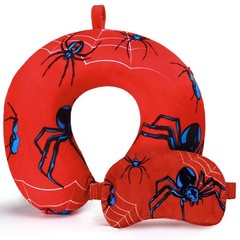 Gilprop 2 Pcs Spider Travel Pillow with Sleep Eye Mask, U Shaped Red, Black