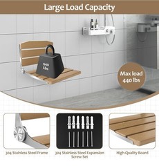 LEXDA 16 Inch HDPS Shower Seat with 304 Stainless Steel Frame.