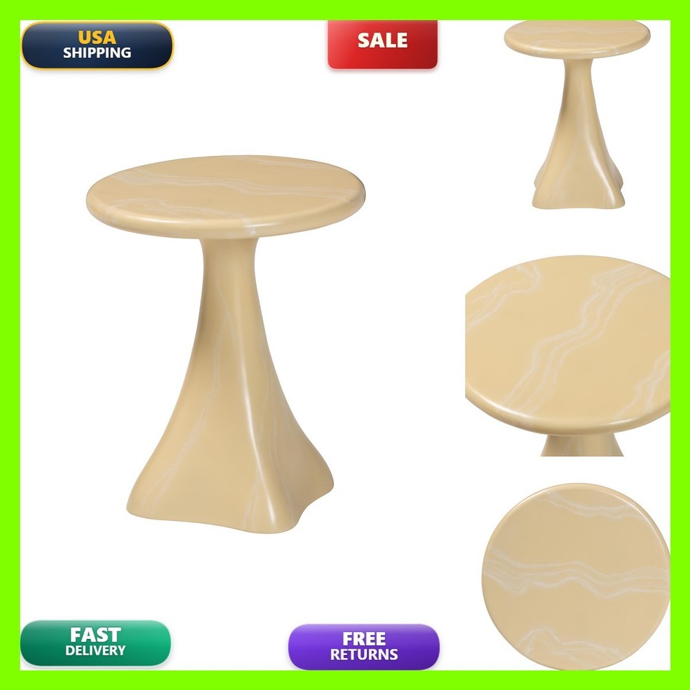 & Aponi Marbled Resin End – Round Top And Pedestal Base Modern