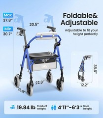 Walkers for Seniors, Z11 Rollator Walker with Seat, Max 380 Lbs, Avant Walkers w