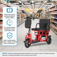 3-Wheel Foldable 700W Electric Senior Mobility Scooter 15mph 20 miles 300lbs