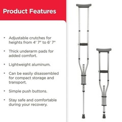 Equate Universal YOUTH – ADULT Aluminum crutches 4’7”- 6’7” NO LATEX Easy adjust