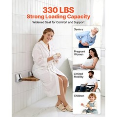 Uimoso Wall-Mounted Foldable Teak Shower Bench with 330LBS Capacity