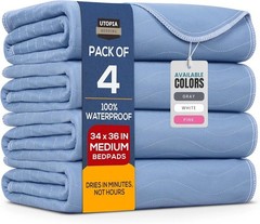 Washable Underpads 34″ X 36″ Pack of 4 Waterproof Reusable Heavy Absorb Bed Pads