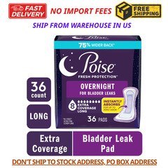 Poise Overnight Incontinence & Postpartum Pads for Bladder Leaks, 8 Drop Extra
