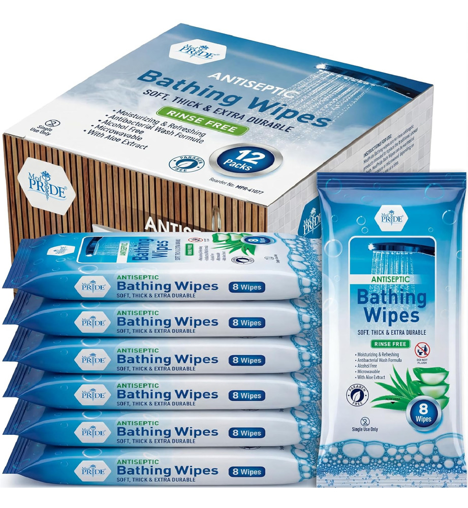 MED PRIDE Hospital Wipes for Bathing, Waterless Rinse Free Bath Wipes for Adults