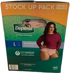 Depend Fresh Protection Women’s Underwear, Large, 40ct STOCK UP PACK NEW IN BOX