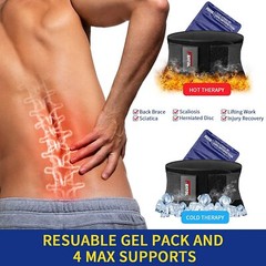 Hot/Cold Gel Pack Back Brace, Lumbar Support Back Pain Relief, Herniated Disc XL