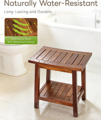 Waterproof Teak Shower Bench with Storage Shelf for Indoor & Outdoor Use