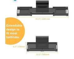 Expandable Over The Tub Bath Caddy 23-42.5in Waterproof Bathtub Tray Black