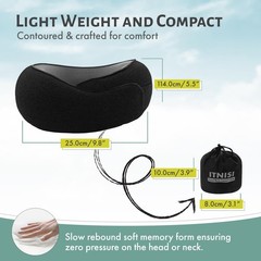 Travel Memory Foam Pillow – Adjustable Size. Essentials for Head, Chin Black