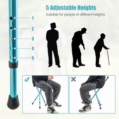 Folding Adjustable Cane Seat Aluminum Alloy Crutch Chair With Light Black
