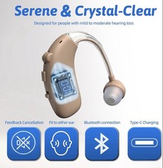 Single Bluetooth Rechargeable OTC Hearing Aid 3 Modes Left or Right Ear