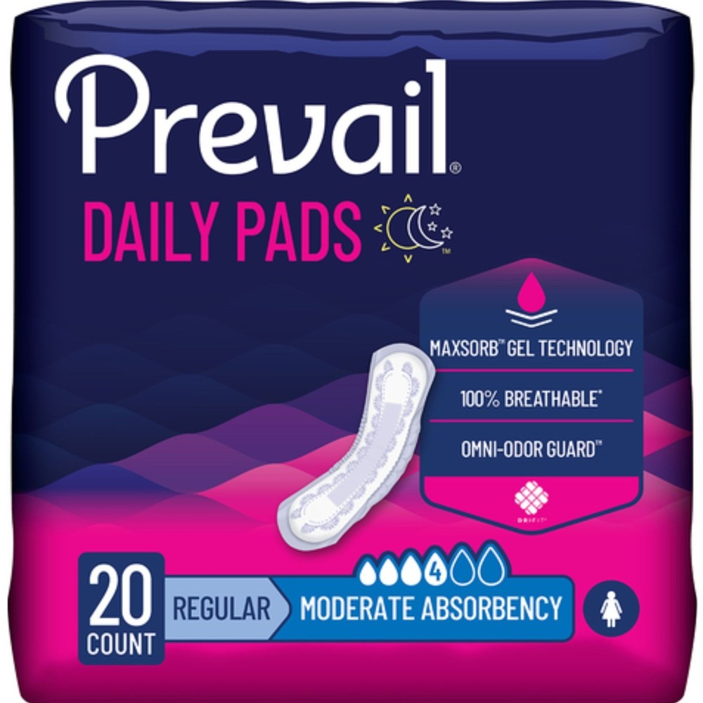 Prevail Daily Pads Moderate Absorbency Regular 20 Ct Incontinence Bladder Leaks
