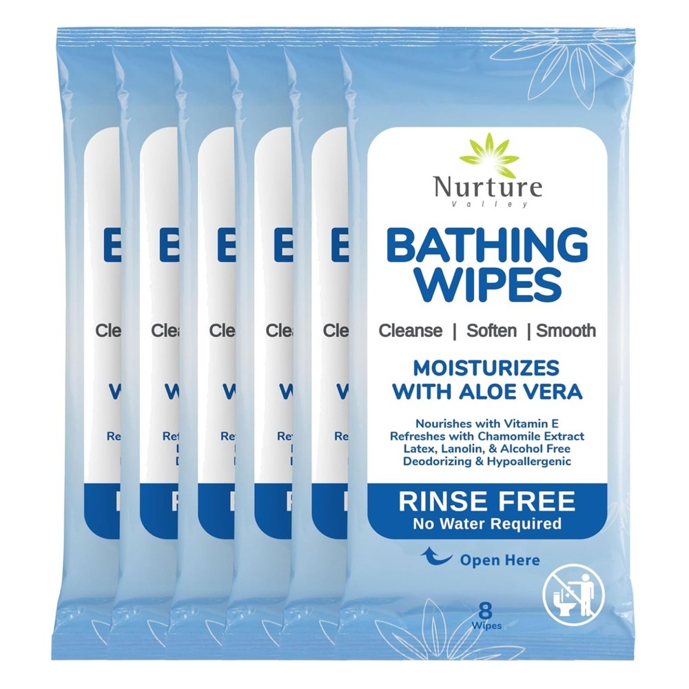 Rinse Free Adult Bath Wipes Aloe Vera 48 Count – Waterless Cleansing for Sens…