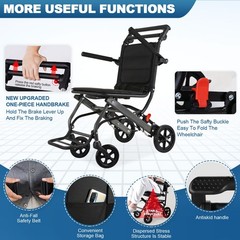 Lightweight Foldable Portable Transport Wheelchair For Adults, Travel Wheelchair