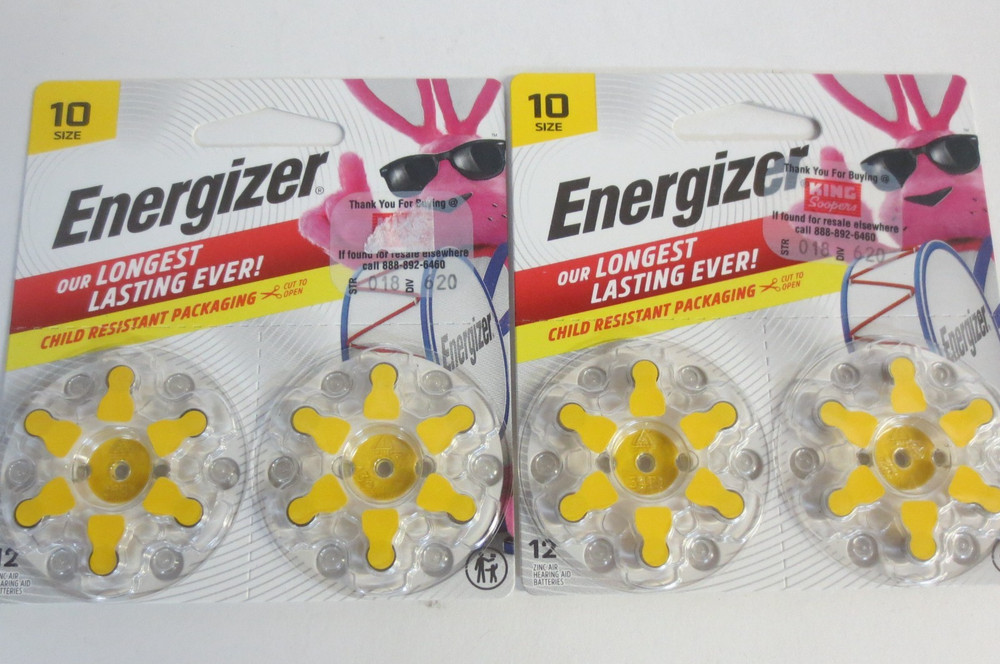 Energizer Hearing Aid Batteries Size 10, Yellow Tab, 2 PACKAGES 12 EACH