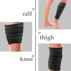 Elastic Bandage Wraps, 2 Pc, 71 In, Black, Adjustable Calf Thigh Support