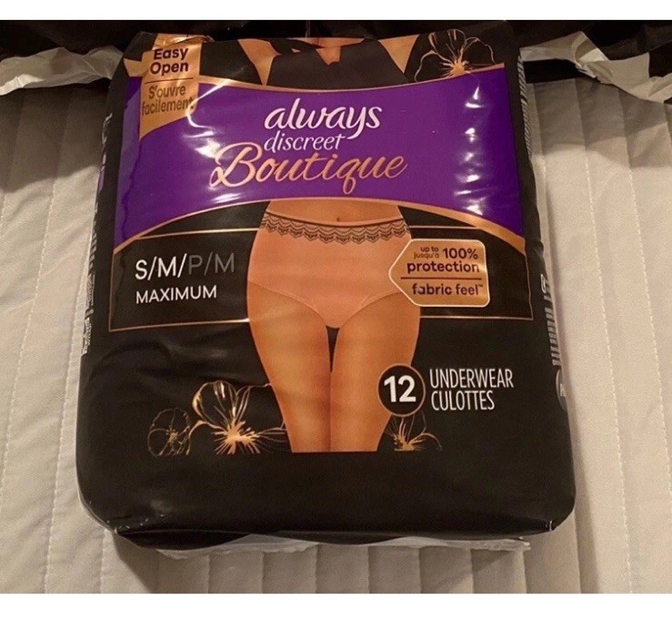 NEW Always Discreet Boutique Incontinence Underwear culottes Peach S/M 12 Count