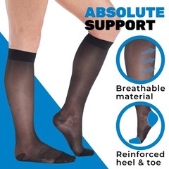 Made in USA Sheer Compression Socks Women 15~20 mmHg Black X~Large