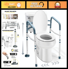 Adjustable Toilet Safety Rail with Handles – Heavy-Duty Stand Alone Frame for El
