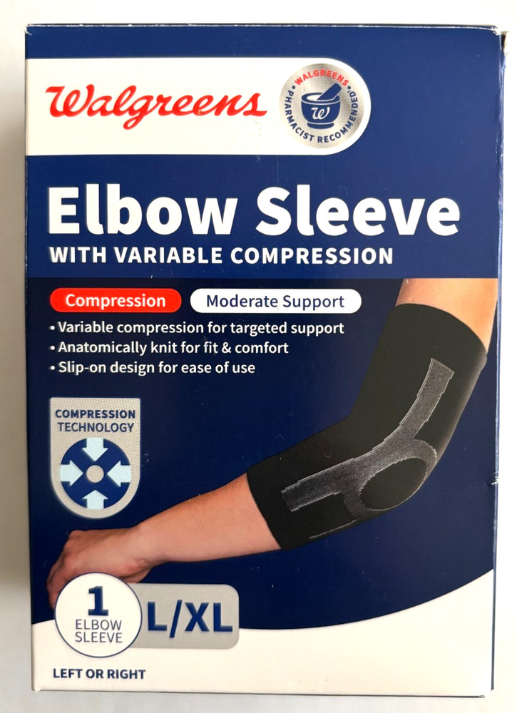 Elbow Sleeve Variable Compression, Sz L/XL Black, Left Or Right, New, Walgreens