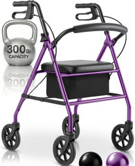 Steel Rollator Walker with Seat – Foldable, Narrow, Rolling Senior Walker for Sm