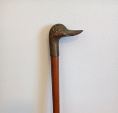 Vintage Brass Duck Head Walking Cane 36” Light Wood Collapsible 2 Piece Stick
