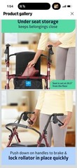 Medline 4-Wheel Steel Rollator Walker Foldable w/ Seat & Bag, Red, 350 lb